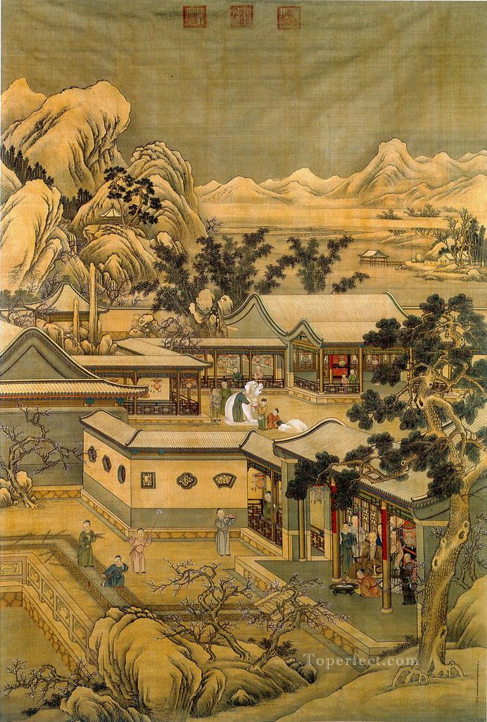 Lang brillando feliz año nuevo del chino antiguo qianlong Pintura al óleo